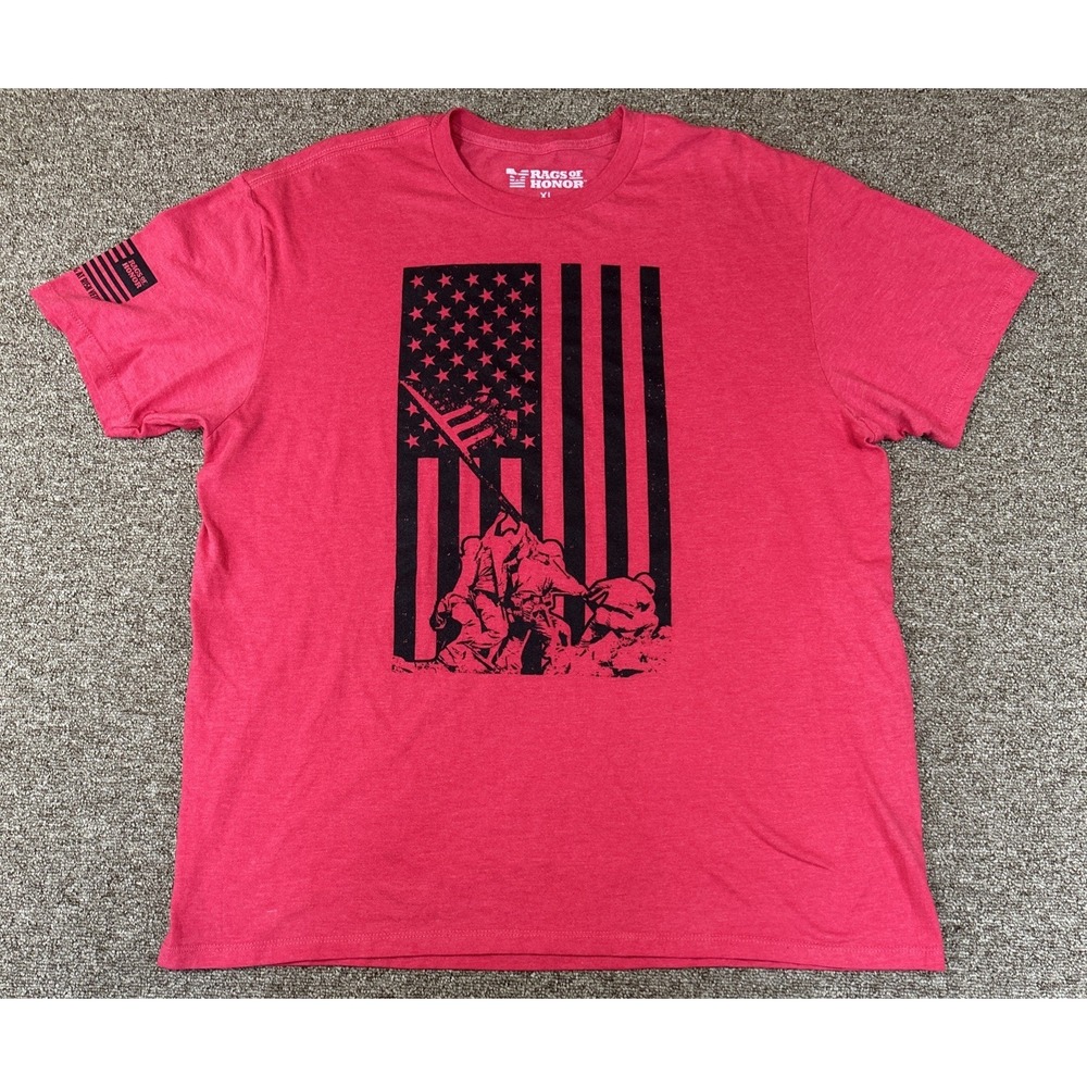 Rags of Honor T-Shirt Mens XL Red America Flag Iwo Jima Military Veterans USA